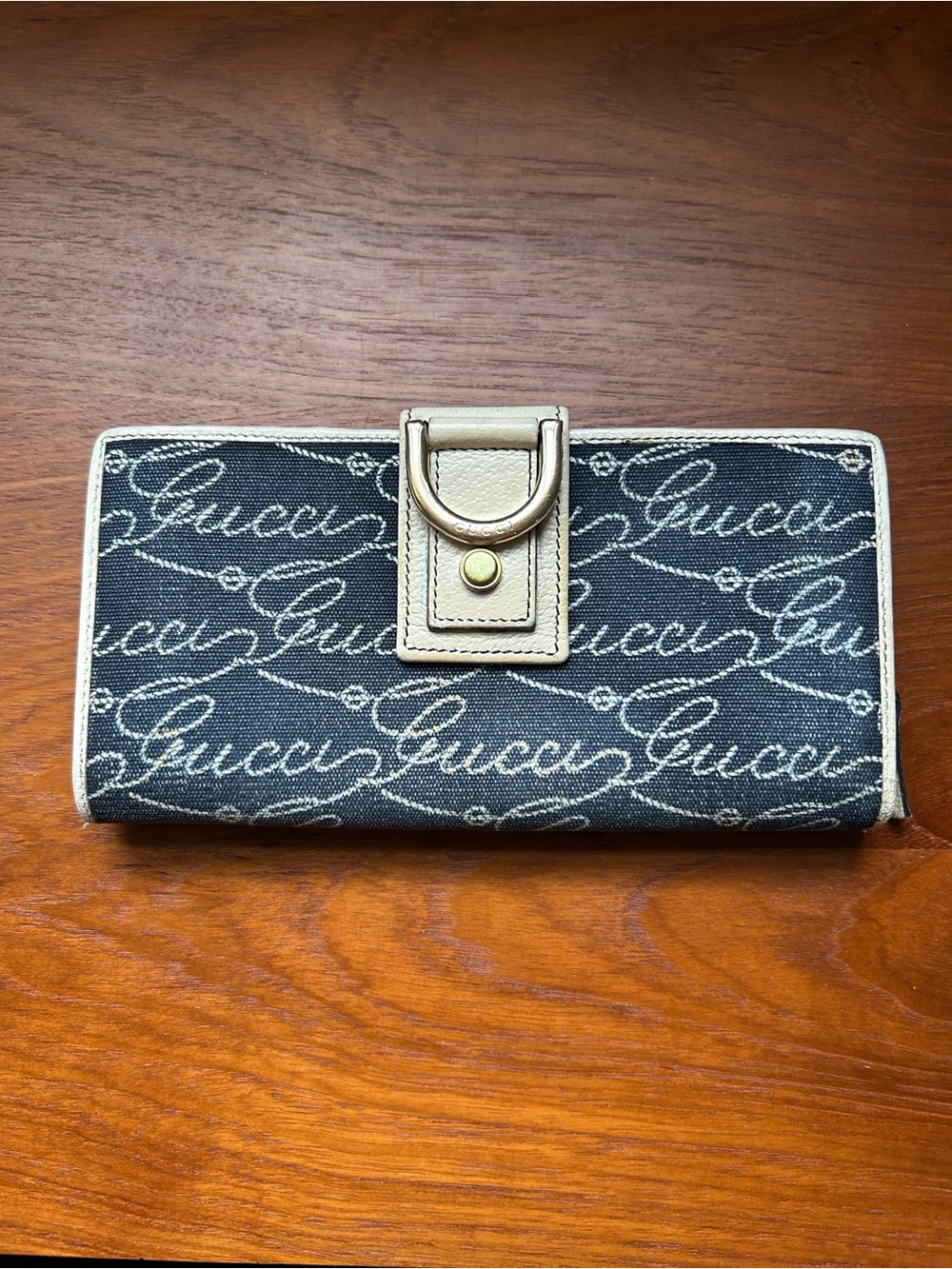 Vintage Gucci Script Denim Abbey Continental Wallet